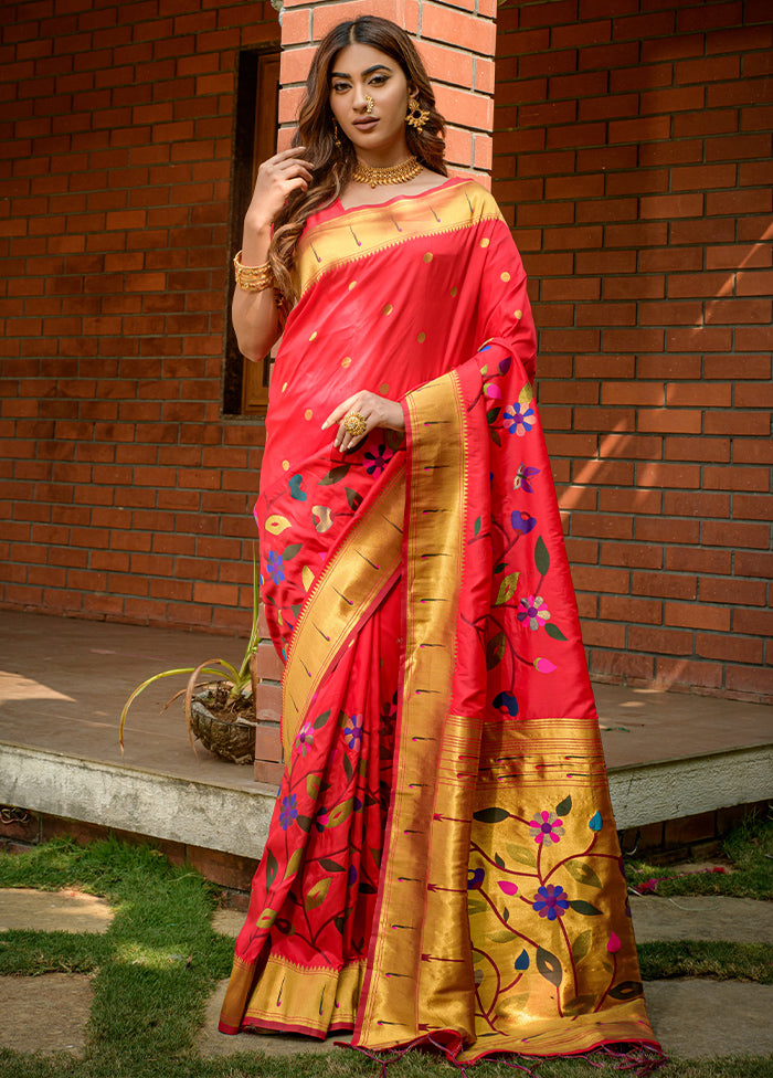 Gajri Red Dupion Silk Saree With Blouse Piece - Indian Silk House Agencies