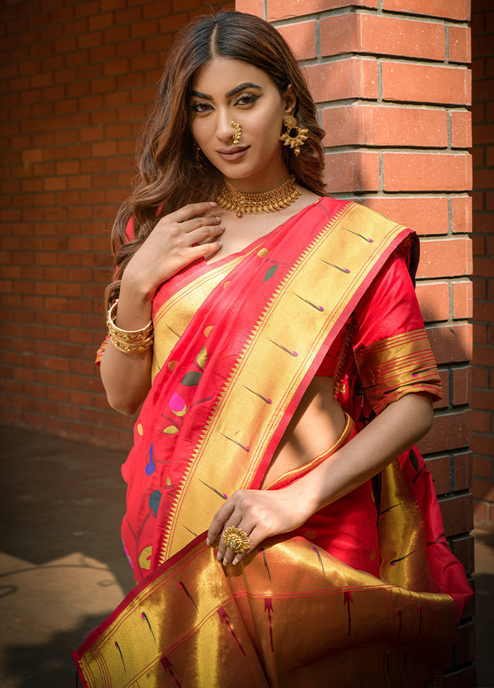 Gajri Red Dupion Silk Saree With Blouse Piece - Indian Silk House Agencies