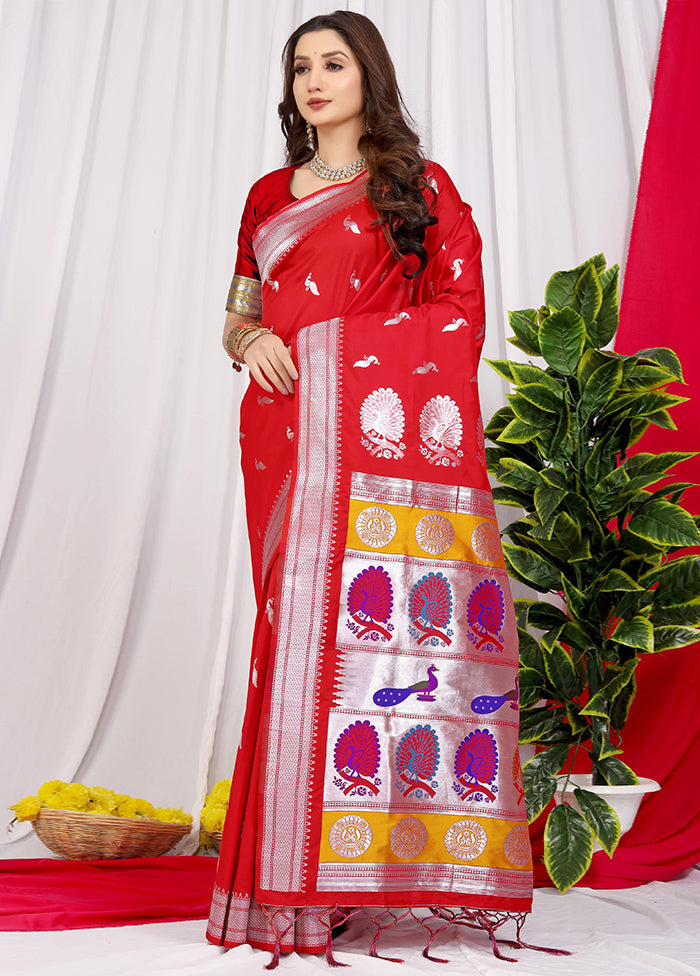 Red Dupion Silk Saree With Blouse Piece - Indian Silk House Agencies