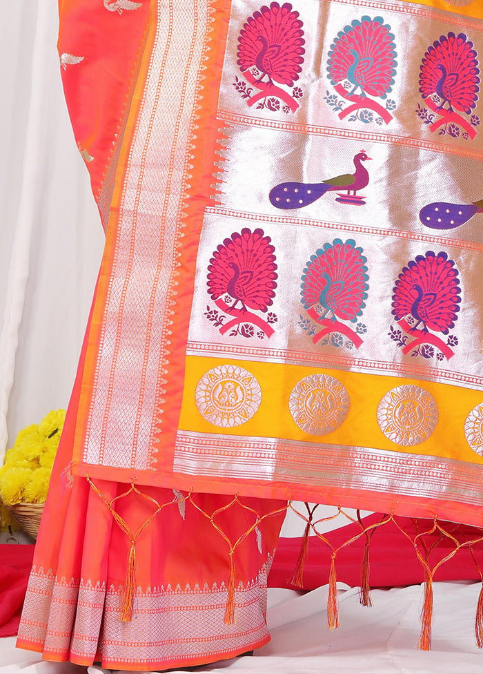 Coral Dupion Silk Saree With Blouse Piece - Indian Silk House Agencies
