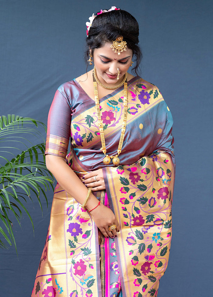 Grey Dupion Silk Saree With Blouse Piece