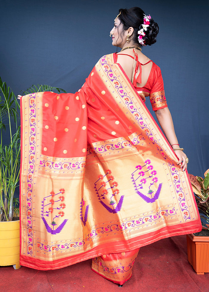 Red Dupion Silk Saree With Blouse Piece