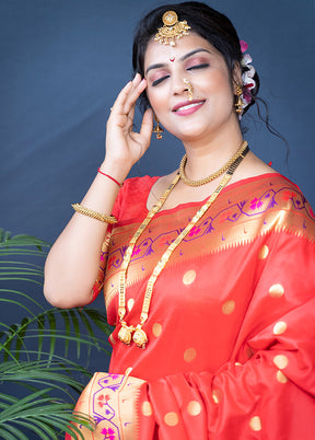 Red Dupion Silk Saree With Blouse Piece