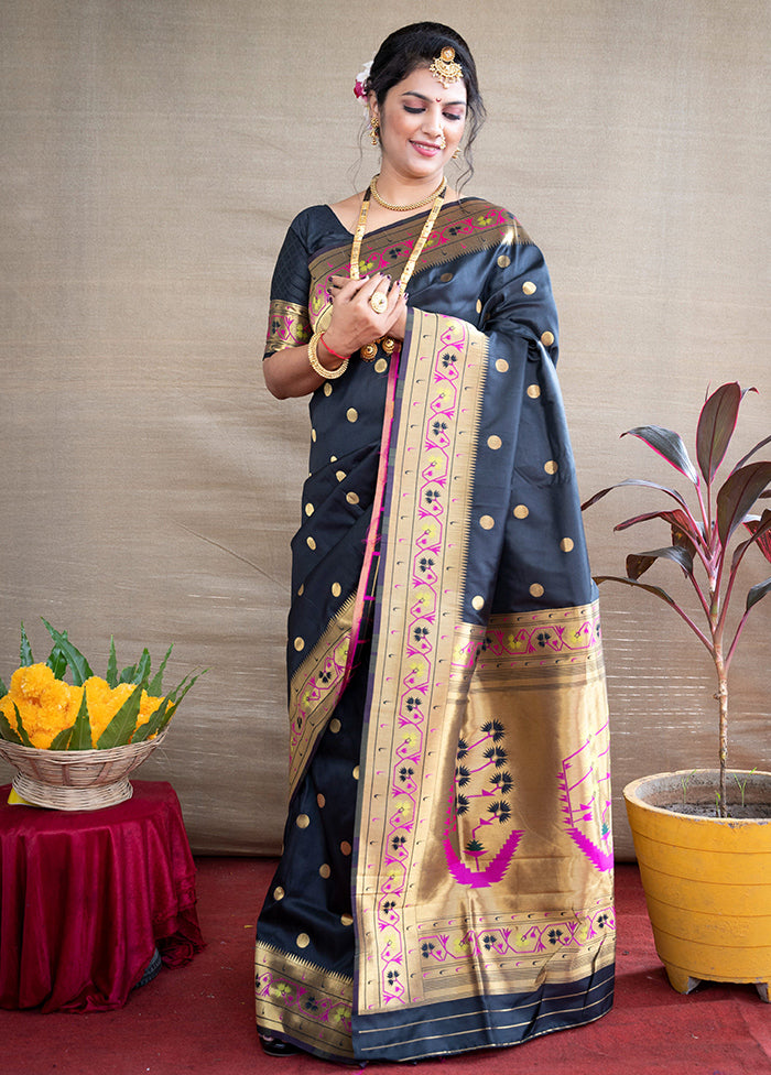 Black Dupion Silk Saree With Blouse Piece