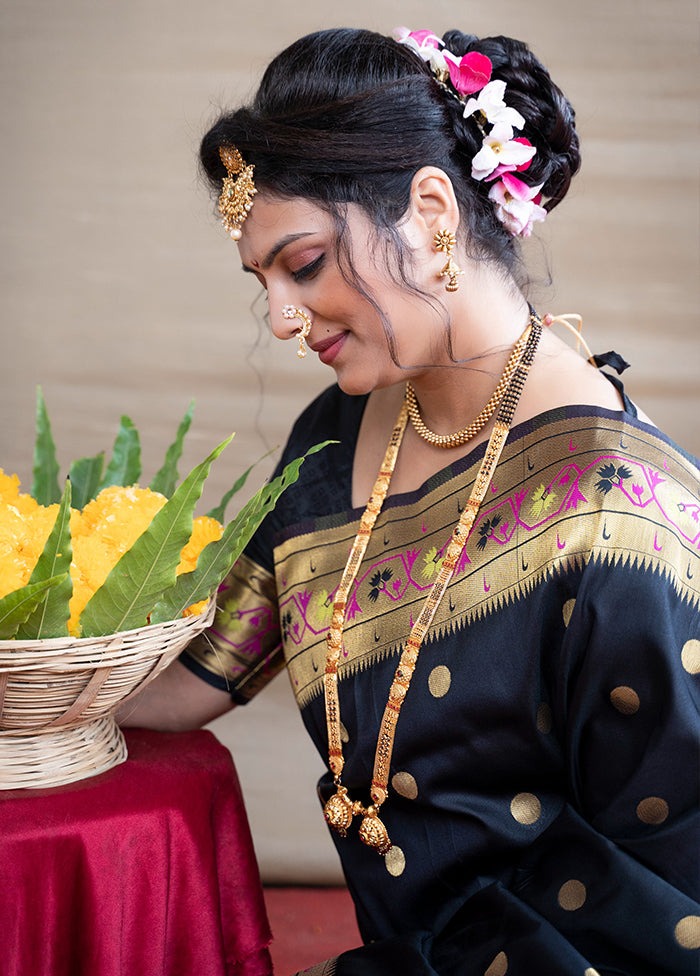 Black Dupion Silk Saree With Blouse Piece