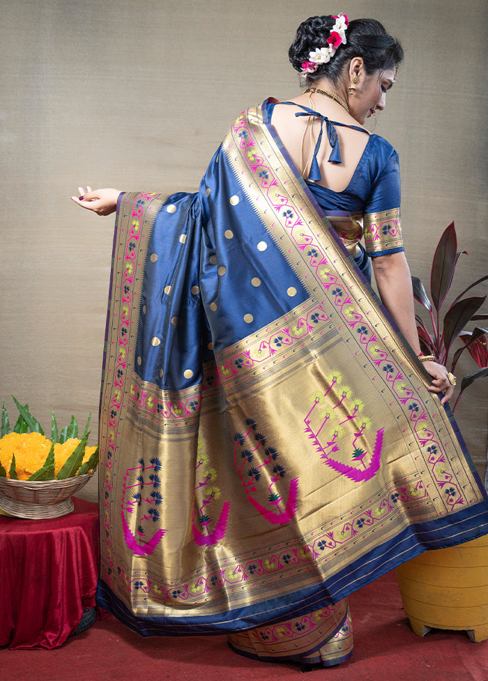 Blue Dupion Silk Saree With Blouse Piece