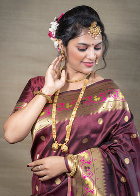 Brown Dupion Silk Saree With Blouse Piece