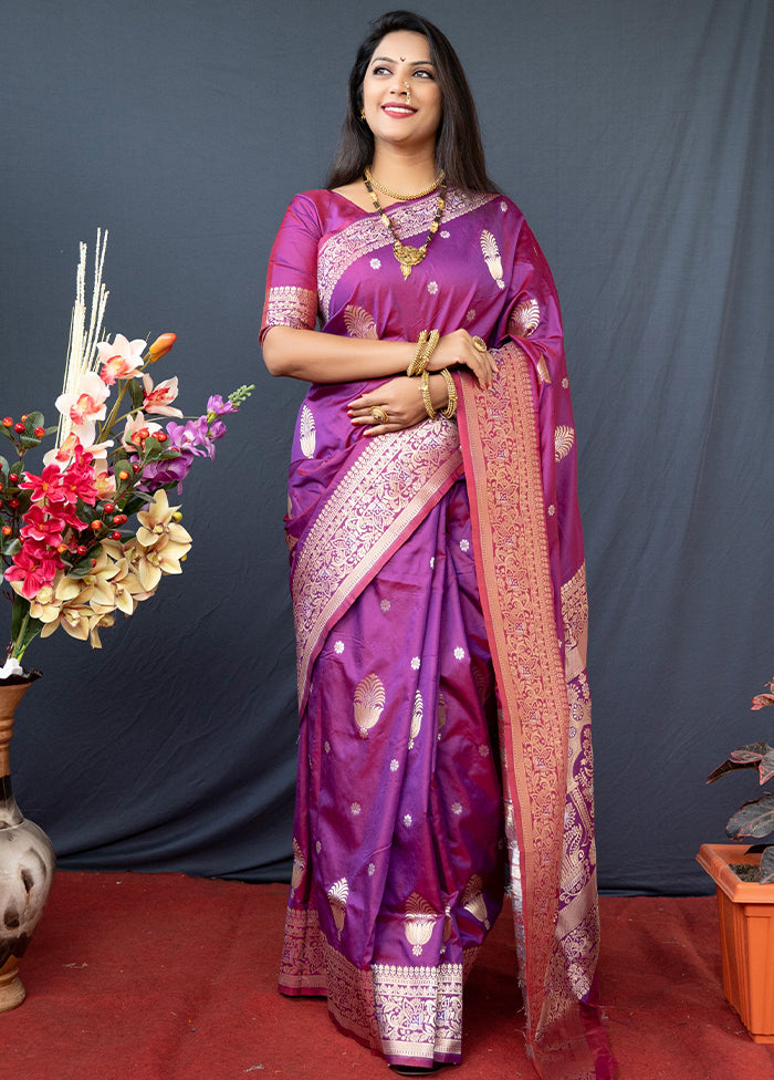 Purple Dupion Silk Saree With Blouse Piece