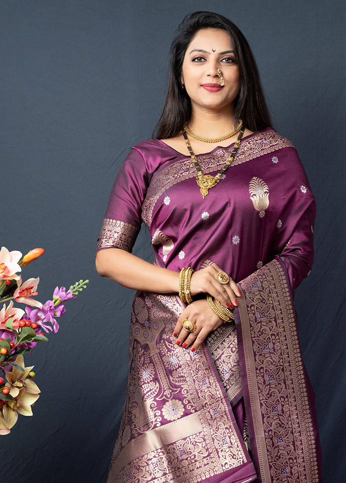 Wine Dupion Silk Saree With Blouse Piece