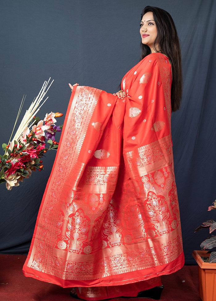 Orange Dupion Silk Saree With Blouse Piece