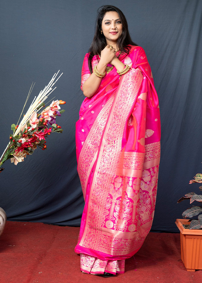 Pink Dupion Silk Saree With Blouse Piece