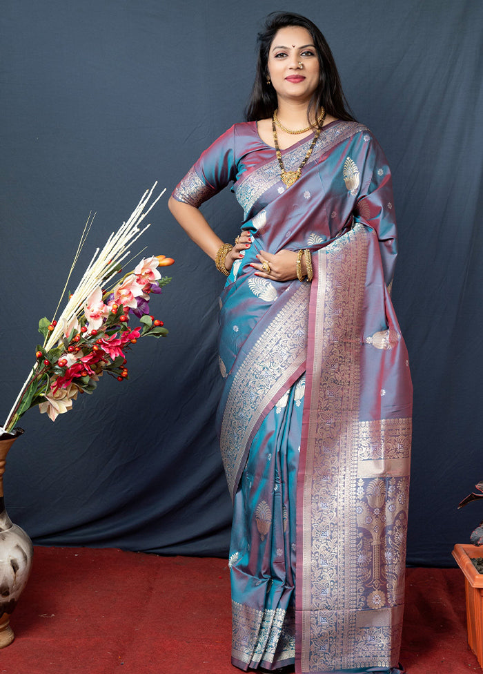 Grey Dupion Silk Saree With Blouse Piece