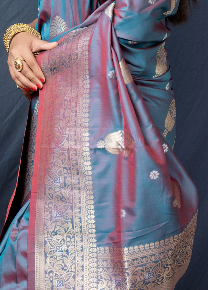 Grey Dupion Silk Saree With Blouse Piece