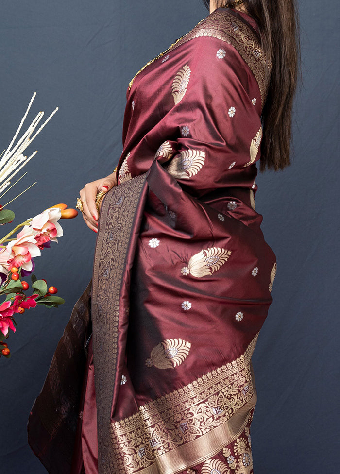 Brown Dupion Silk Saree With Blouse Piece