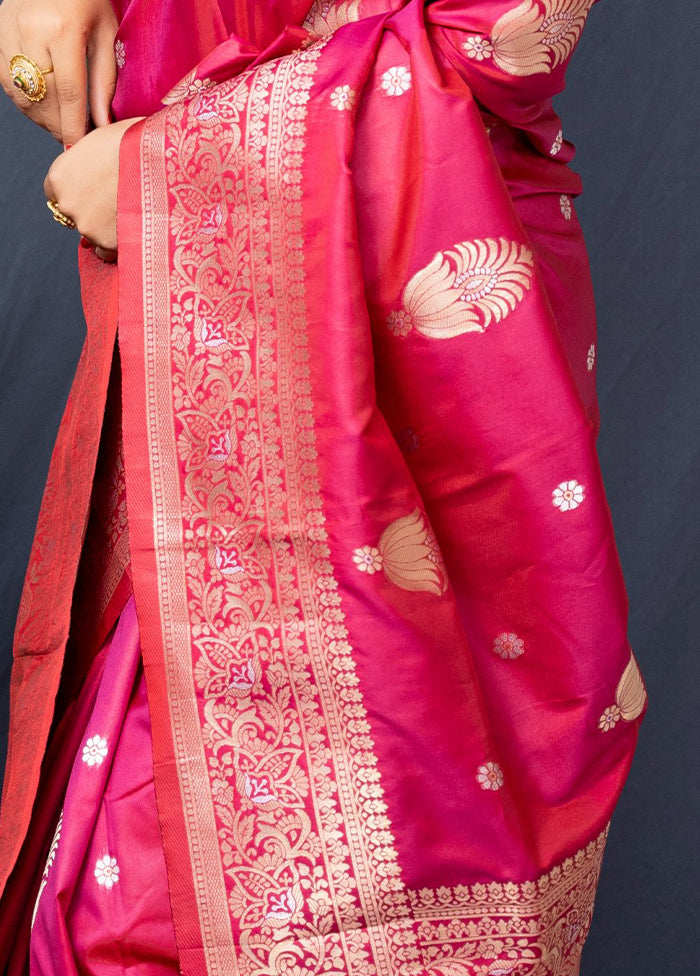 Red Dupion Silk Saree With Blouse Piece