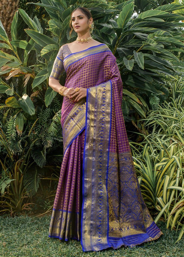 Purple Kanjivaram Silk Saree With Blouse Piece