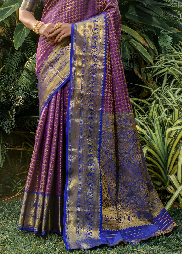 Purple Kanjivaram Silk Saree With Blouse Piece