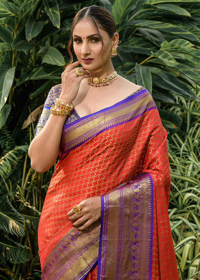 Orange Kanjivaram Silk Saree With Blouse Piece