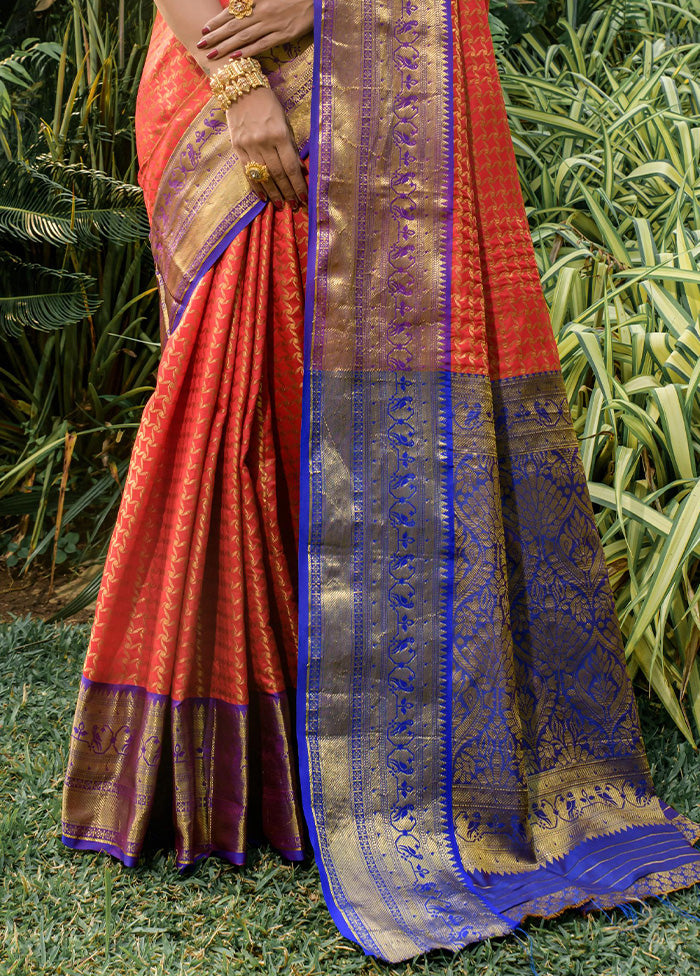 Orange Kanjivaram Silk Saree With Blouse Piece