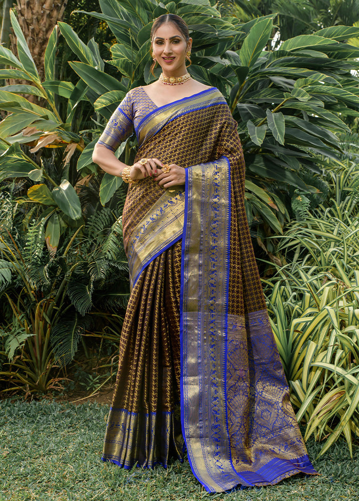 Coffee Kanjivaram Silk Saree With Blouse Piece