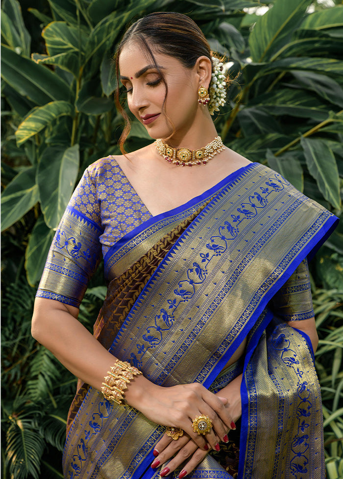 Coffee Kanjivaram Silk Saree With Blouse Piece