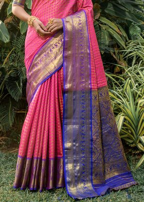 Pink Kanjivaram Silk Saree With Blouse Piece