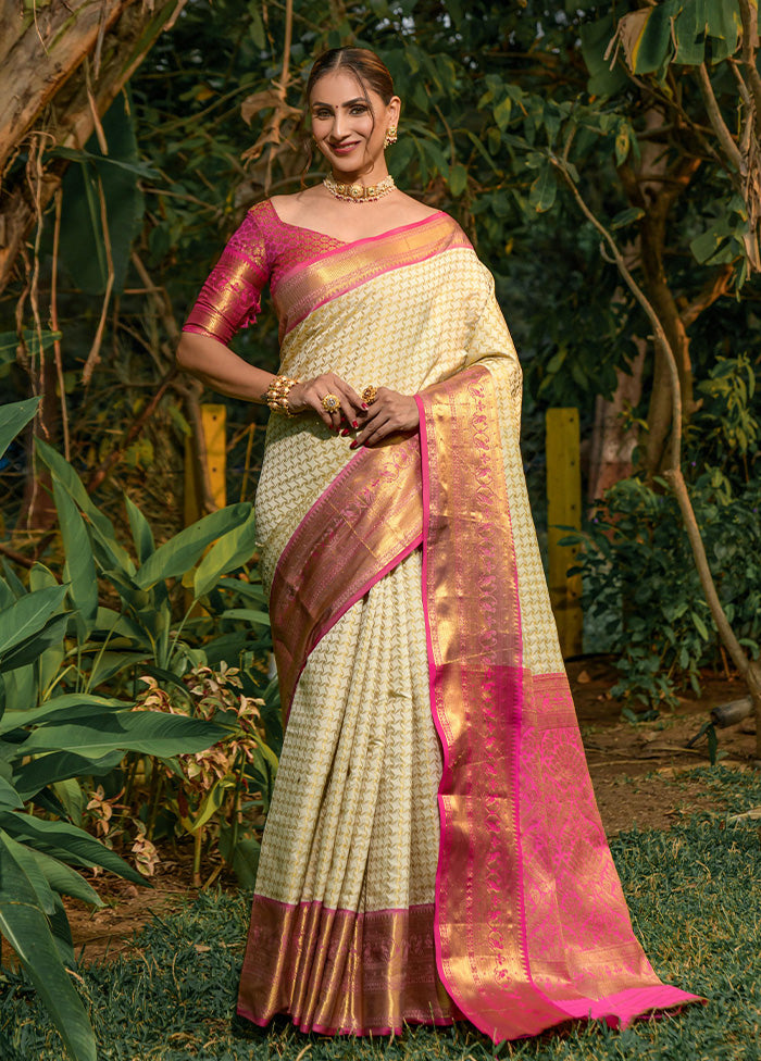 Off White Kanjivaram Silk Saree With Blouse Piece