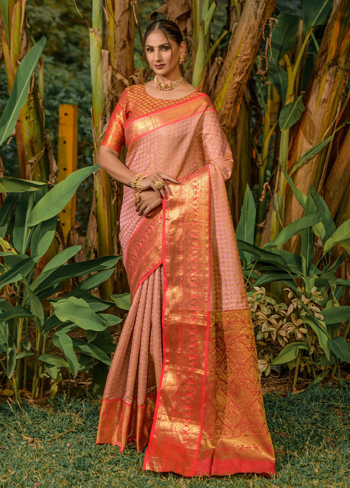 Peach Kanjivaram Silk Saree With Blouse Piece