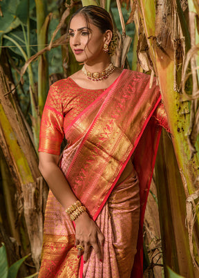 Peach Kanjivaram Silk Saree With Blouse Piece