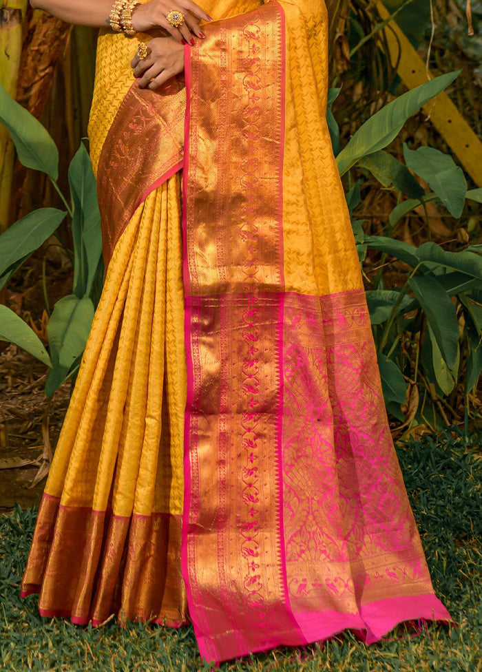 Yellow Kanjivaram Silk Saree With Blouse Piece