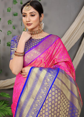 Pink Kanjivaram Silk Saree With Blouse Piece