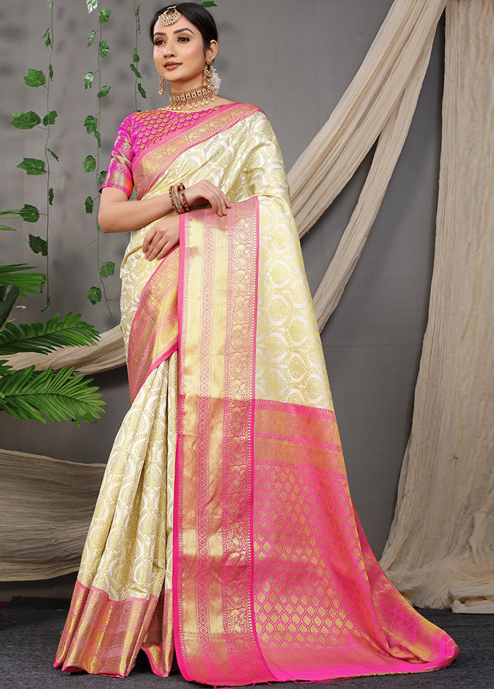 Off White Kanjivaram Silk Saree With Blouse Piece