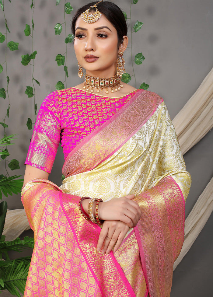 Off White Kanjivaram Silk Saree With Blouse Piece