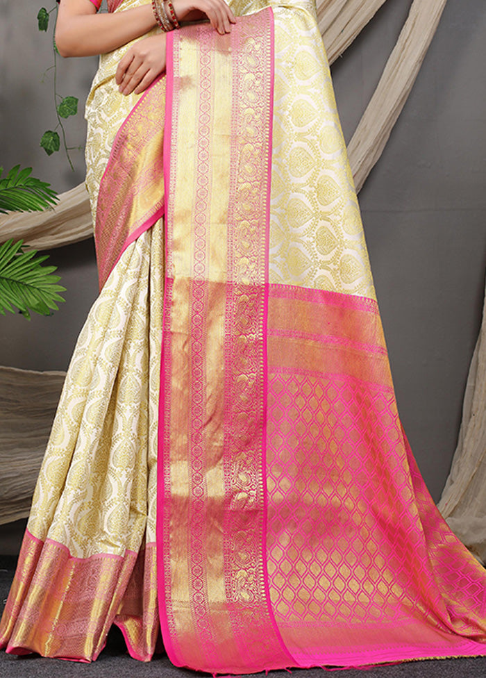 Off White Kanjivaram Silk Saree With Blouse Piece