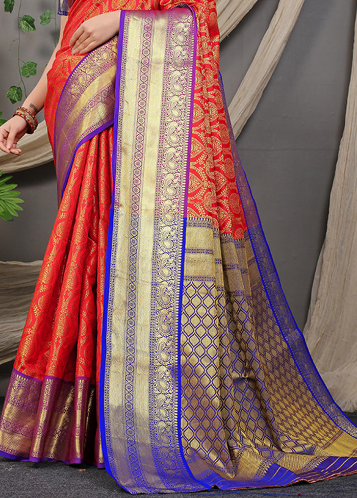 Red Kanjivaram Silk Saree With Blouse Piece