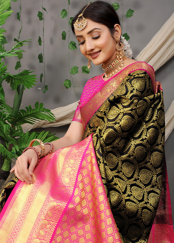 Black Kanjivaram Silk Saree With Blouse Piece