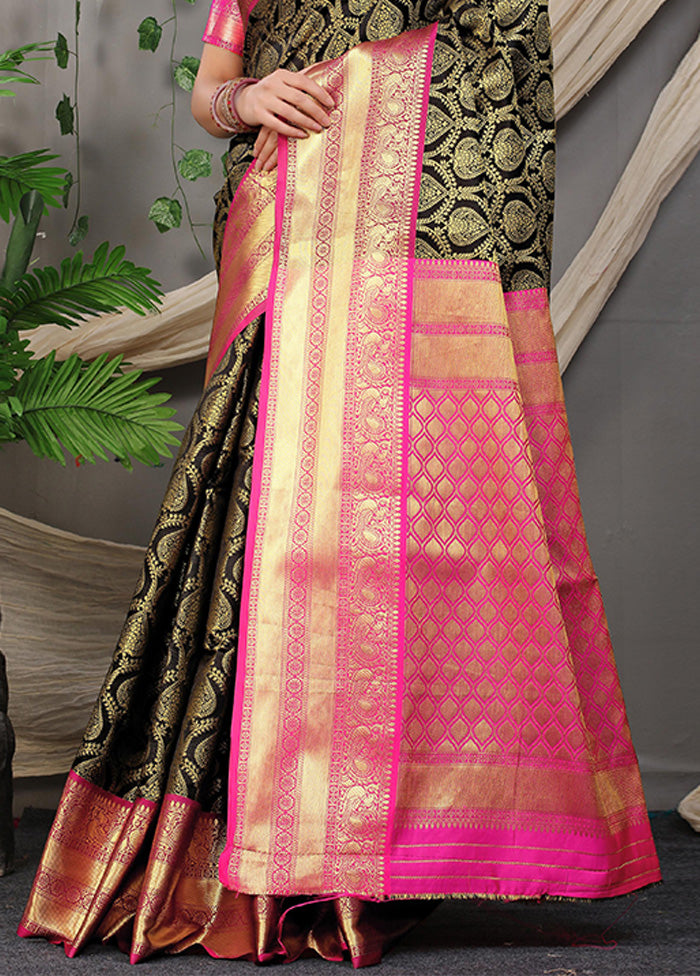 Black Kanjivaram Silk Saree With Blouse Piece