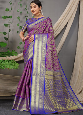 Purple Kanjivaram Silk Saree With Blouse Piece