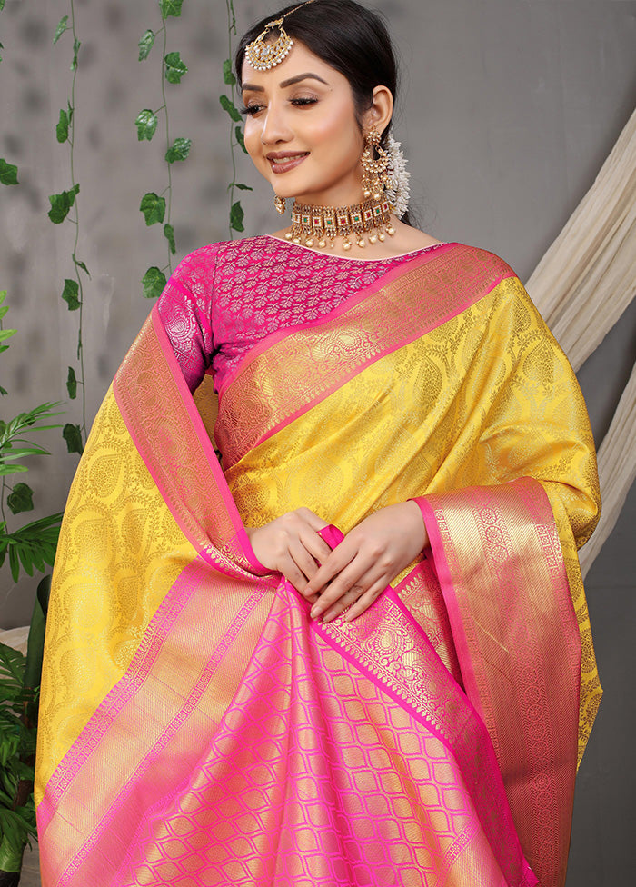 Yellow Kanjivaram Silk Saree With Blouse Piece