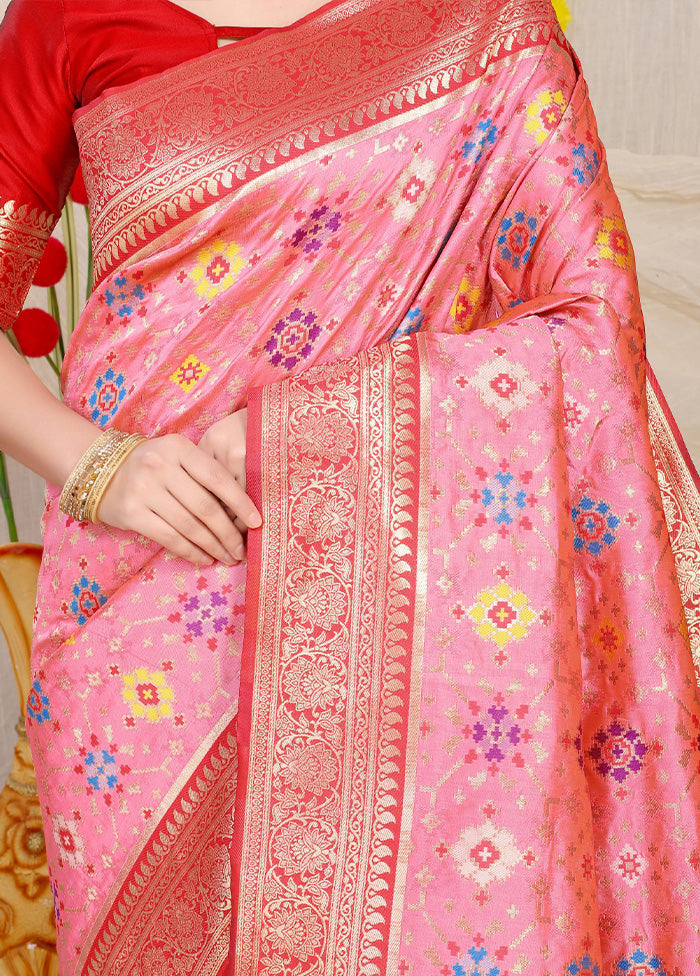 Baby Pink Dupion Silk Saree With Blouse Piece