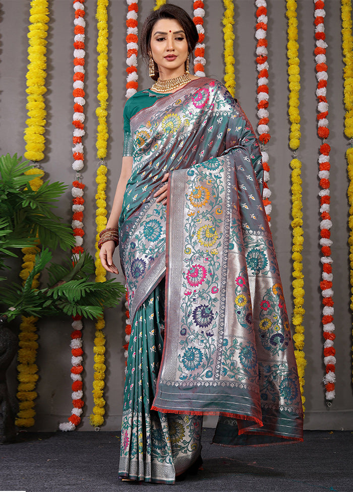 Bottle Green Banarasi Silk Saree With Blouse Piece