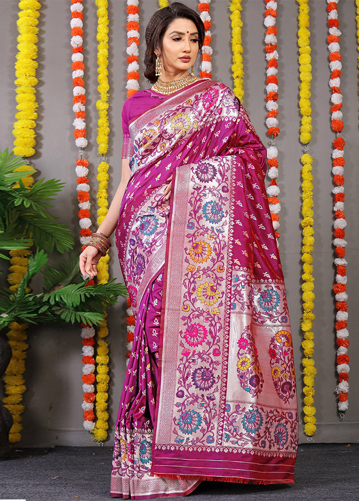 Magenta Banarasi Silk Saree With Blouse Piece