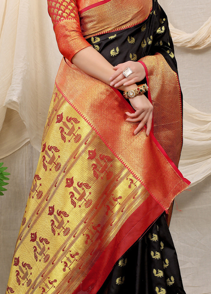 Black Banarasi Silk Saree With Blouse Piece