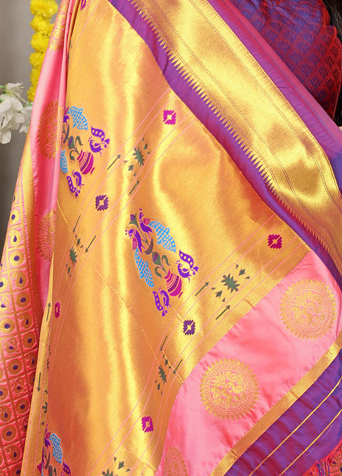 Baby Pink Banarasi Silk Saree With Blouse Piece