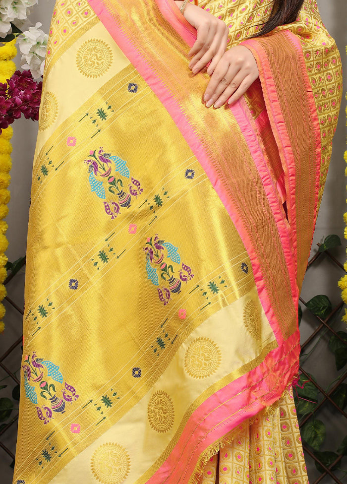 Yellow Banarasi Silk Saree With Blouse Piece