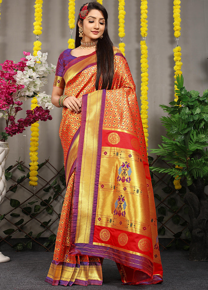 Maroon Banarasi Silk Saree With Blouse Piece