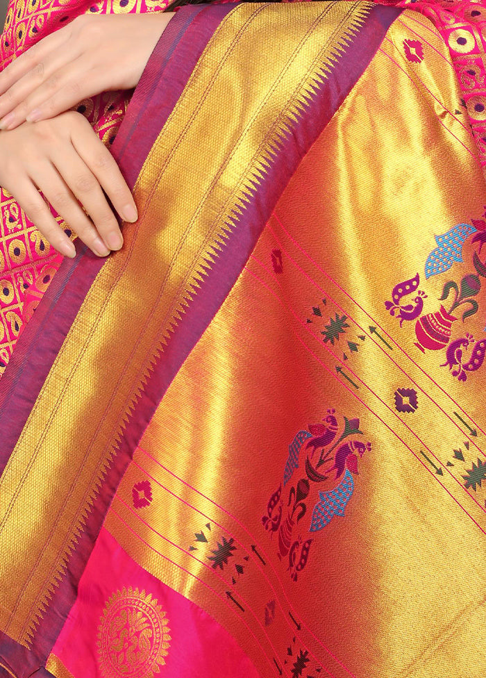 Pink Banarasi Silk Saree With Blouse Piece