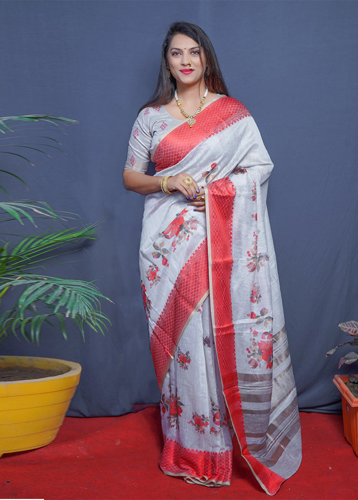 Blue Linen Silk Saree With Blouse Piece