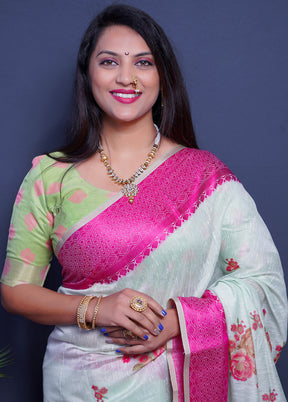 Pink Linen Silk Saree With Blouse Piece