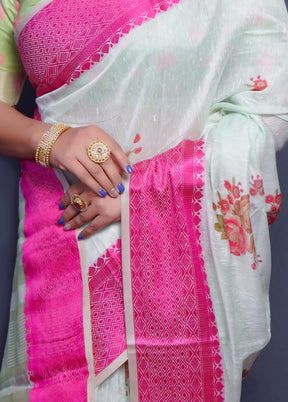 Pink Linen Silk Saree With Blouse Piece